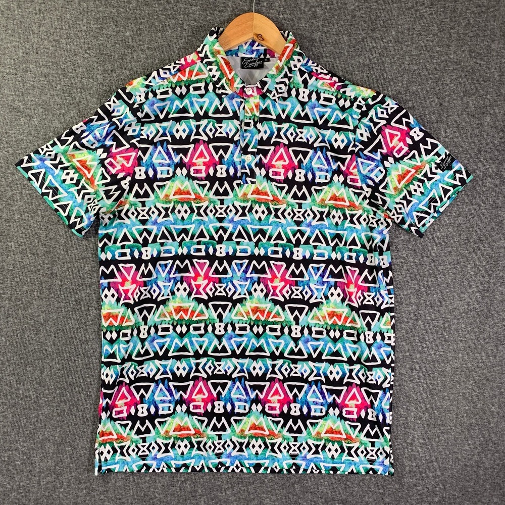 Sunday Swagger Polo Men Medium Abstract Aztec Tikki Colorful Golf Performance